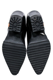 Current Boutique-Chloe - Black & Tan Patent Leather Lace Up Short Boots Sz 8