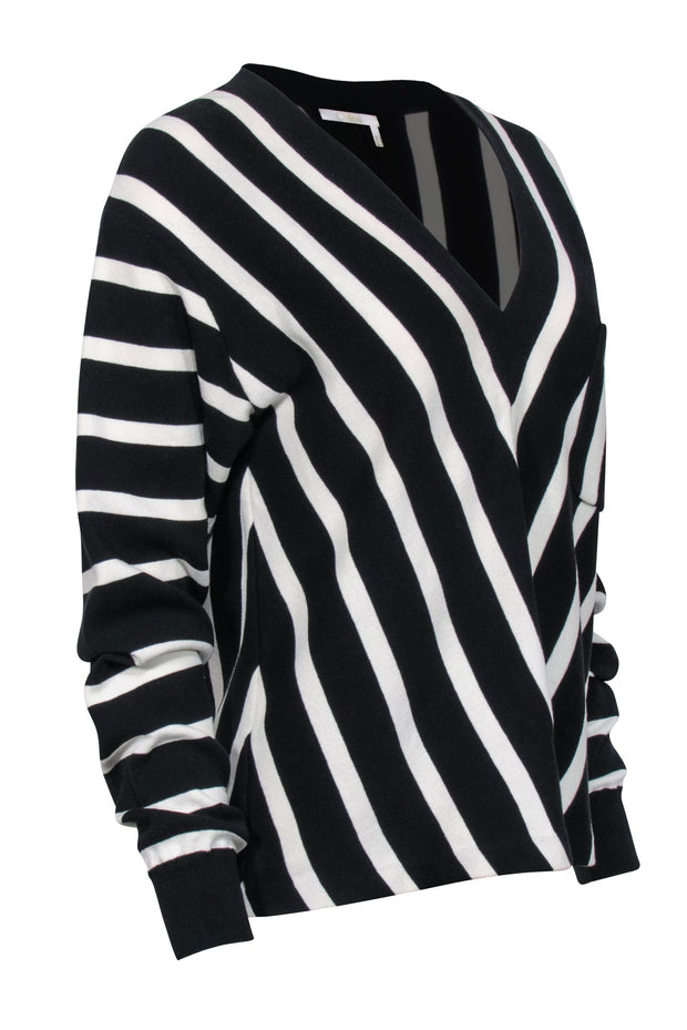 Current Boutique-Chloe - Black & White Striped Cotton Sweater Sz L