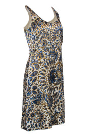 Current Boutique-Chloe - Cream, Gold, & Blue Print Sleeveless Dress Sz 6
