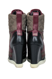 Current Boutique-Chloe - Green, Maroon & Black Leather & Quilted Suede Wedge Sneaker Size 8.5