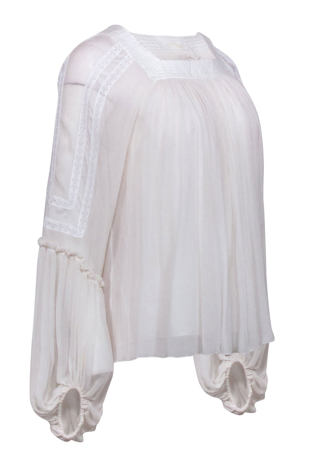 Current Boutique-Chloe - White Silk Peasant Blouse Sz 4