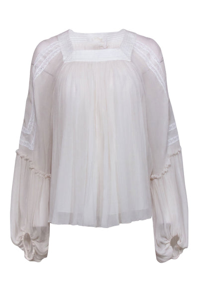 Current Boutique-Chloe - White Silk Peasant Blouse Sz 4