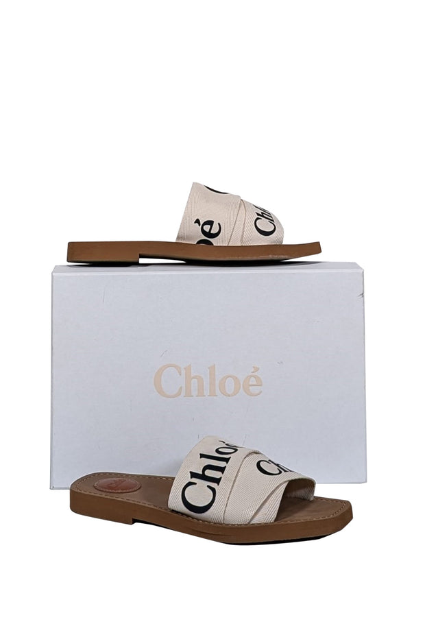 Current Boutique-Chloe - White Woody Logo Ribbon Slide Sandals Sz 7