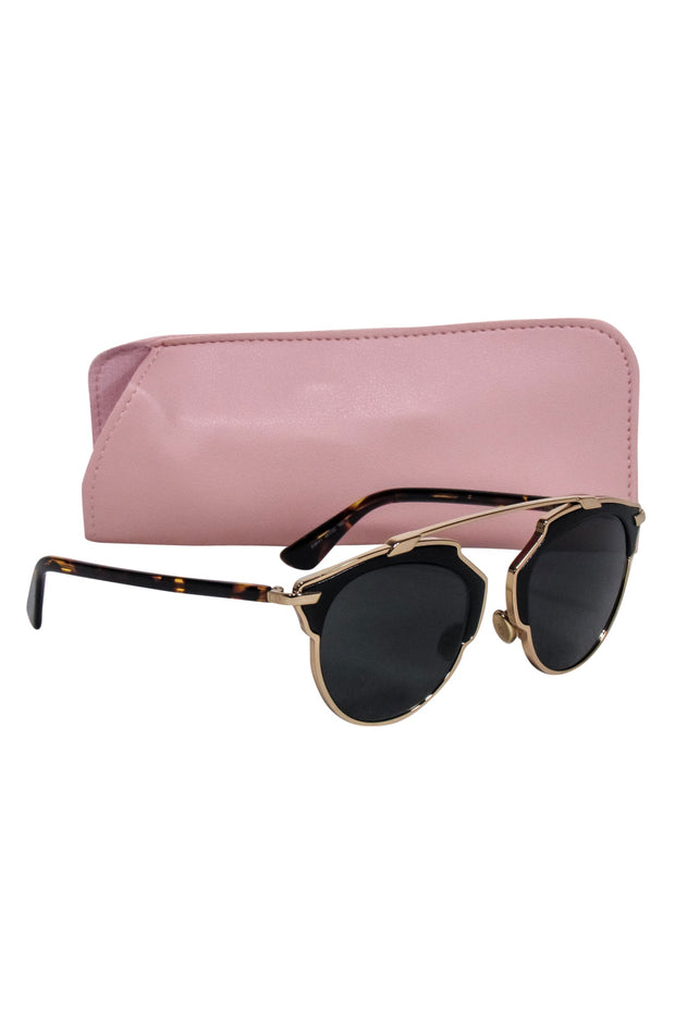 Current Boutique-Christian Dior - Black & Gold Aviator Sunglasses