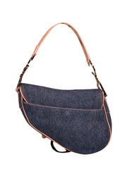 Current Boutique-Christian Dior - Blue Wash Denim Saddle Bag w/ Pink Trim