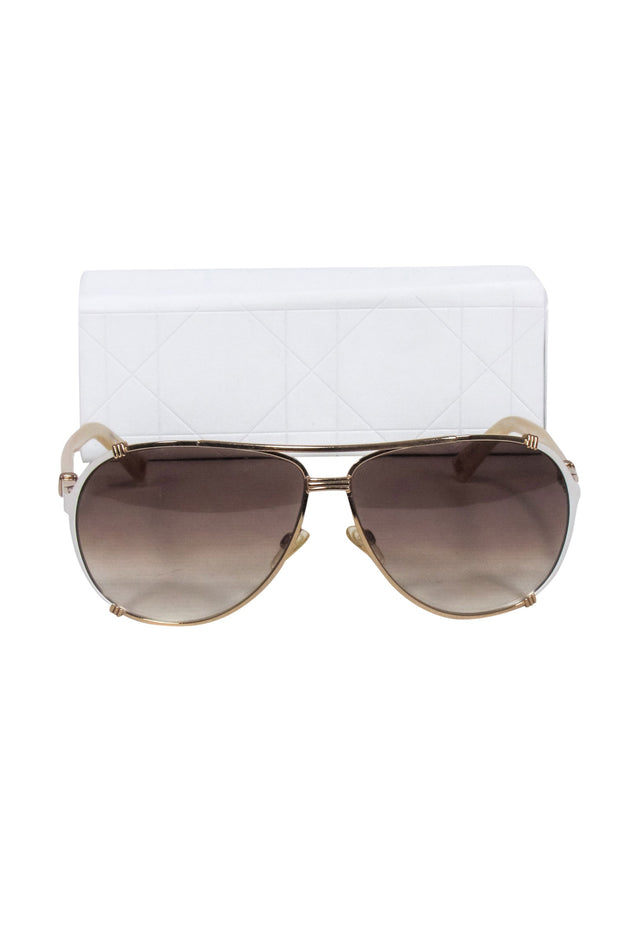 Current Boutique-Christian Dior - Gold Aviator Sunglasses w/ Brown Lenses