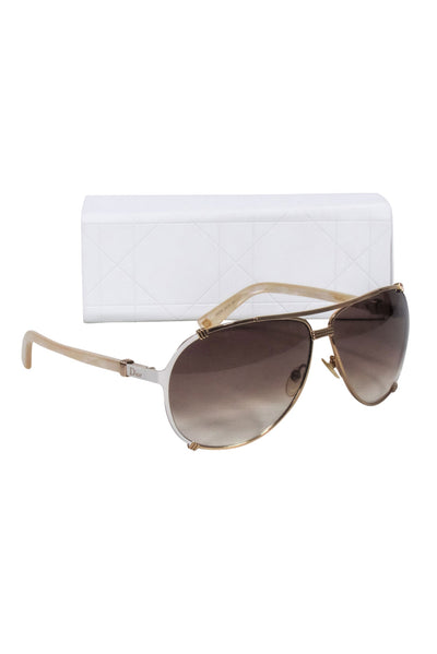 Current Boutique-Christian Dior - Gold Aviator Sunglasses w/ Brown Lenses