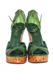 Current Boutique-Christian Dior - Green Leather Cork Wedges Sz 8.5
