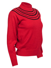 Current Boutique-Christian Dior - Red Wool Blend Mockneck Embroidered Sweater Sz S