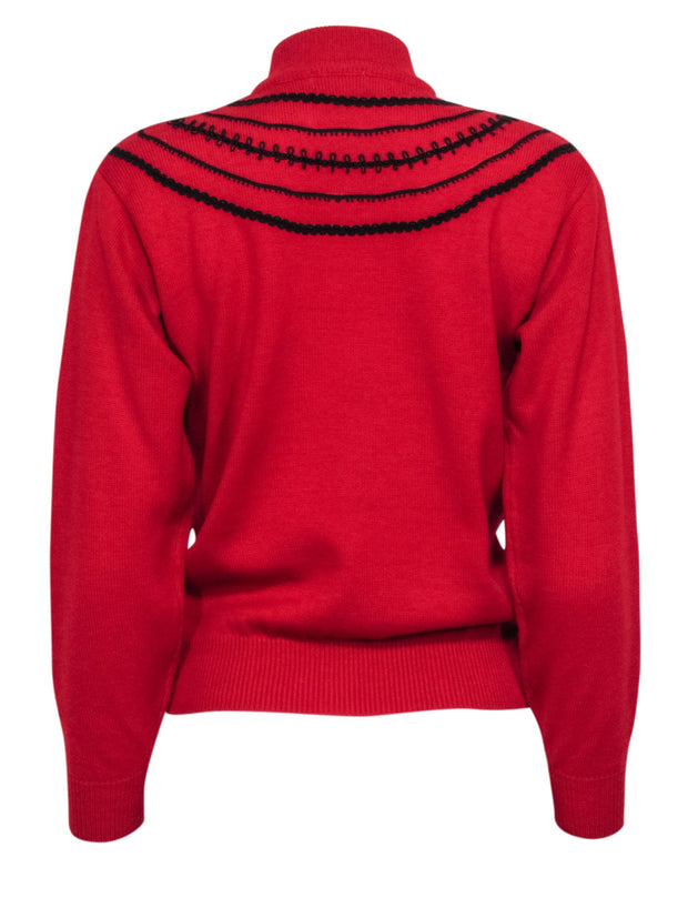 Current Boutique-Christian Dior - Red Wool Blend Mockneck Embroidered Sweater Sz S