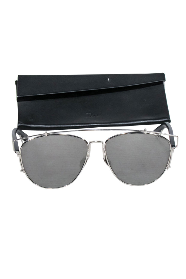 Current Boutique-Christian Dior - Silver Frame Aviator w/ Mirrored Black Lenses