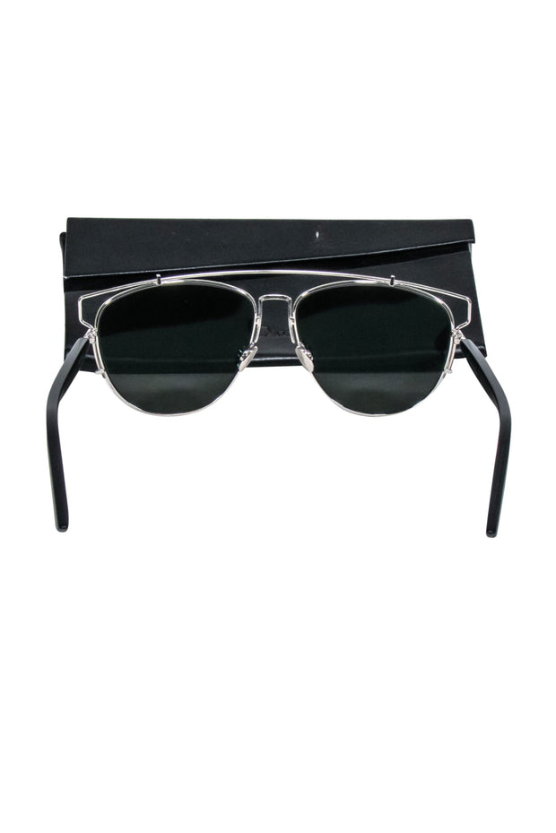 Current Boutique-Christian Dior - Silver Frame Aviator w/ Mirrored Black Lenses