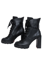 Current Boutique-Christian Louboutin - Black Leather Lace Up "Macademia" Short Boots Sz 7