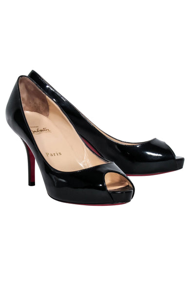 Current Boutique-Christian Louboutin - Black Patent Leather Peep Toe Heels Sz 7
