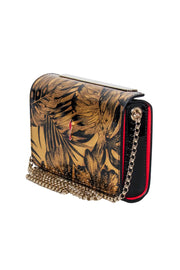 Current Boutique-Christian Louboutin - Gold & Black Print Clutch w/ Red Jewel Detail
