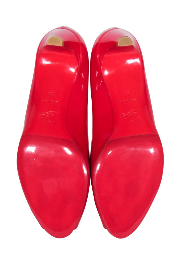 Current Boutique-Christian Louboutin - Red Patent Leather Peep Toe Kitten Heels Sz 8