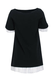 Current Boutique-Cinq a Sept - Black Short Sleeve Pleated Mini Dress w/ White Accent Sz XS