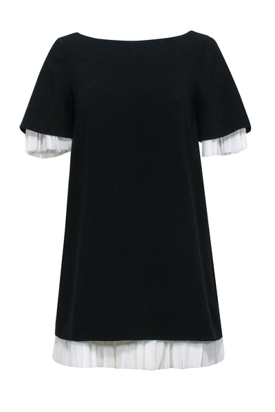 Current Boutique-Cinq a Sept - Black Short Sleeve Pleated Mini Dress w/ White Accent Sz XS