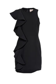 Current Boutique-Cinq a Sept - Black Sleeveless Ruffle Front Sheath Dress Sz 10