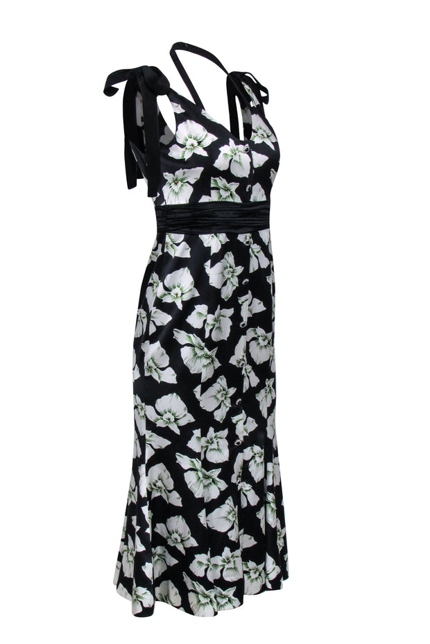 Current Boutique-Cinq a Sept - Black w/ White Floral Print Silk Mermaid Dress Sz 4