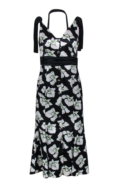 Current Boutique-Cinq a Sept - Black w/ White Floral Print Silk Mermaid Dress Sz 4