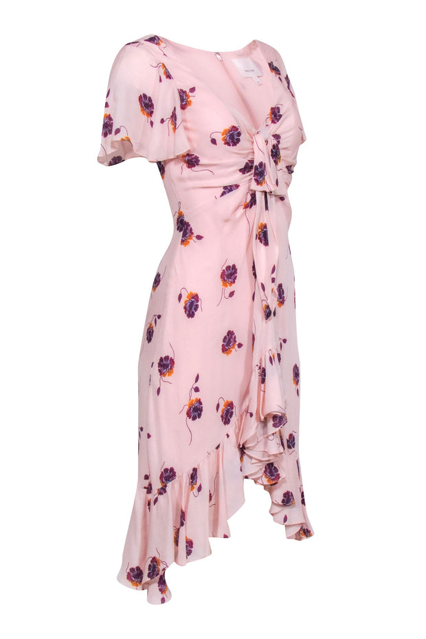 Current Boutique-Cinq a Sept - Blush Pink w/ Plum Floral Print Ruffle Trim Dress Sz 2