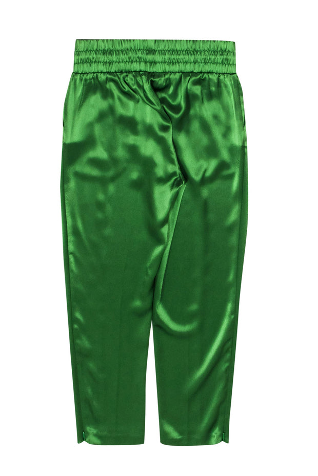 Current Boutique-Cinq a Sept - Grass Green Satin Cropped Drawstring Pants Sz S