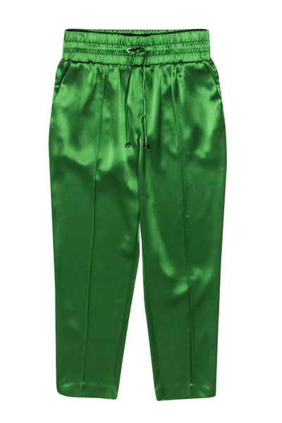 Current Boutique-Cinq a Sept - Grass Green Satin Cropped Drawstring Pants Sz S
