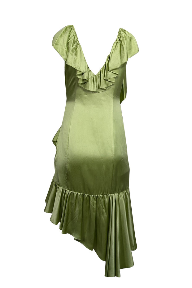 Current Boutique-Cinq a Sept - Green Satin Sleeveless Ruffled Dress Sz 6