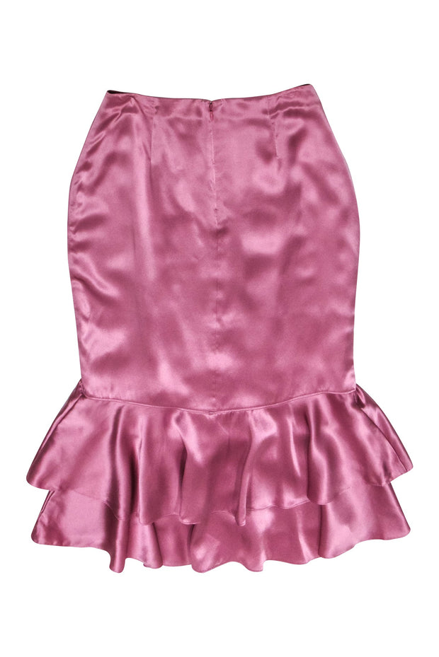 Current Boutique-Cinq a Sept - Pink Ruffle Silk Midi Skirt Sz 6