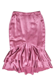Current Boutique-Cinq a Sept - Pink Ruffle Silk Midi Skirt Sz 6