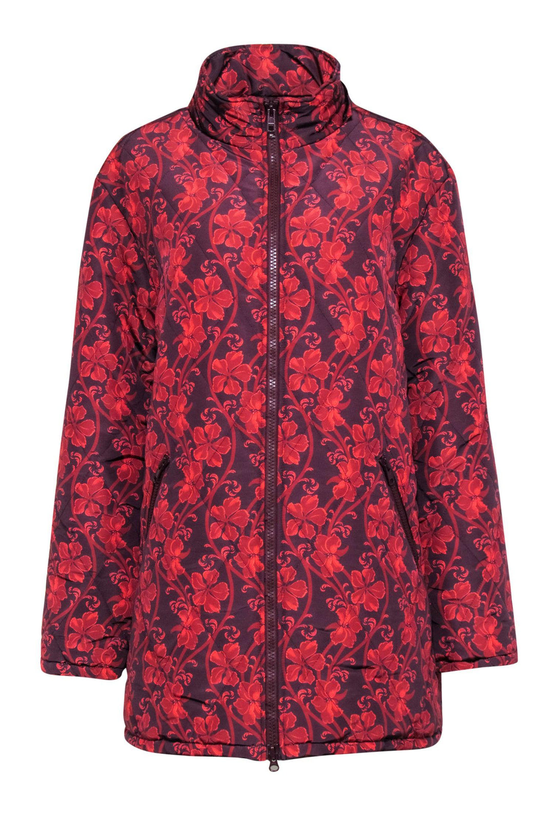 Cinq a Sept - Red & Maroon Floral Puffer Coat Sz M – Current Boutique