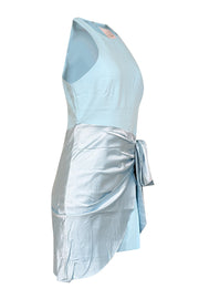 Current Boutique-Cinq a Sept - Seaglass Blue Gathered Silk Dress w/ Bow Sz 10