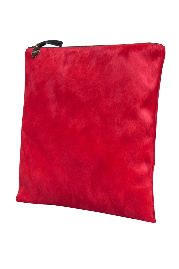 Current Boutique-Clare V. - Red Calf Hair Zipper Clutch