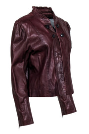 Current Boutique-Classiques Entier - Brown Leather Ruffle Collar Leather Jacker Sz XL