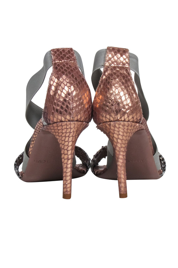 Current Boutique-Claudia Ciuti - Rose Gold & grey Snakeskin Textured strappy Sandals Sz 6.5
