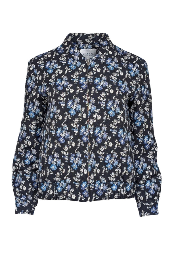 Current Boutique-Claudie Pierlot - Navy w/ Cream & Blue Floral Print Jacket Sz 4