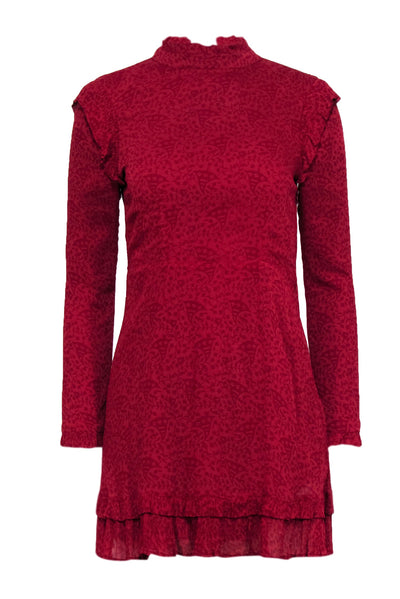 Current Boutique-Cleobella - Red & Maroon Print Long Sleeve Tie Neck Dress Sz XS