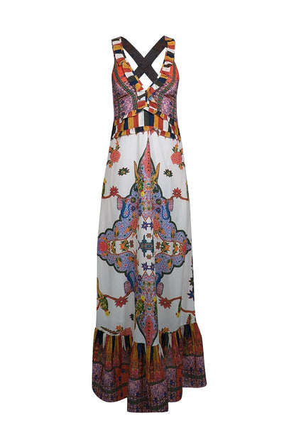 Current Boutique-Cleobella - White w/ Multicolor Mixed Print Cross Back Maxi Dress Sz M