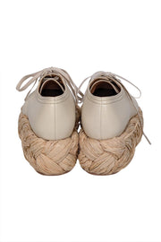 Current Boutique-Clergerie Paris - Beige Leather & Woven Straw Platform Sneaker Sz 8