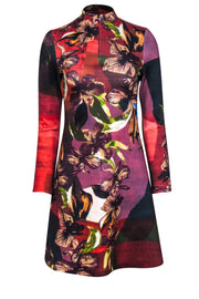 Current Boutique-Clover Canyon - Brown Floral Print Long Sleeve Scuba Zipper Front Dress Sz S