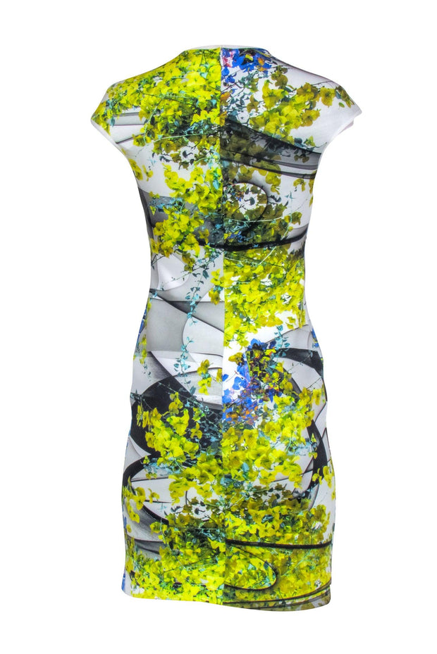 Current Boutique-Clover Canyon - White w/ Blue & Green Print Cap Sleeve Dress Sz M