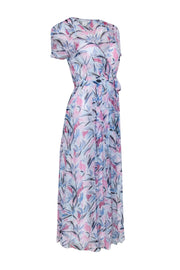 Current Boutique-Club Monaco - Blue, White, & Pink Print Short Sleeve Wrap Maxi Dress Sz 0