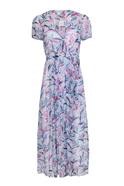 Current Boutique-Club Monaco - Blue, White, & Pink Print Short Sleeve Wrap Maxi Dress Sz 0