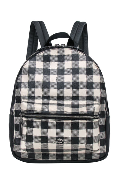 Current Boutique-Coach - Black & Cream Gingham Coated Canvas "Charlie" Backpack