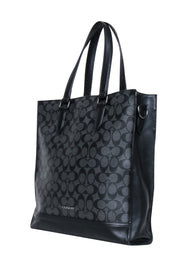 Current Boutique-Coach - Black & Grey Monogram Print Leather Trimmed Tote