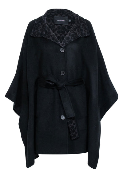 Current Boutique-Coach - Black & Grey Wool Blend Double Face Cape Sz M/L