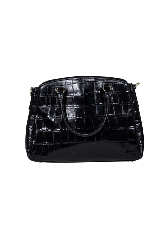 Current Boutique-Coach - Black Patent Croc Embossed Leather Crossbody Bag