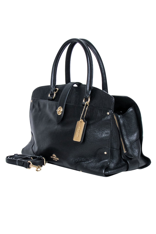 Current Boutique-Coach - Black Pebbled Leather Turn Lock Detail Satchel Bag