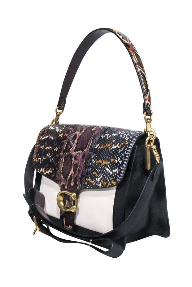 Current Boutique-Coach - Black Pebbled Leather w/ Ivory & Multi Color Snake Embossed Shoulder Bag